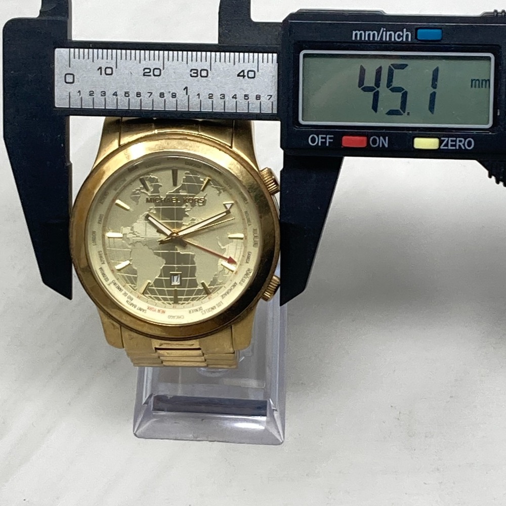 Michael Kors Watch Men 45mm Gold Tone Date World Time MK5960 100M New Battery 7" - Picture 10 of 15